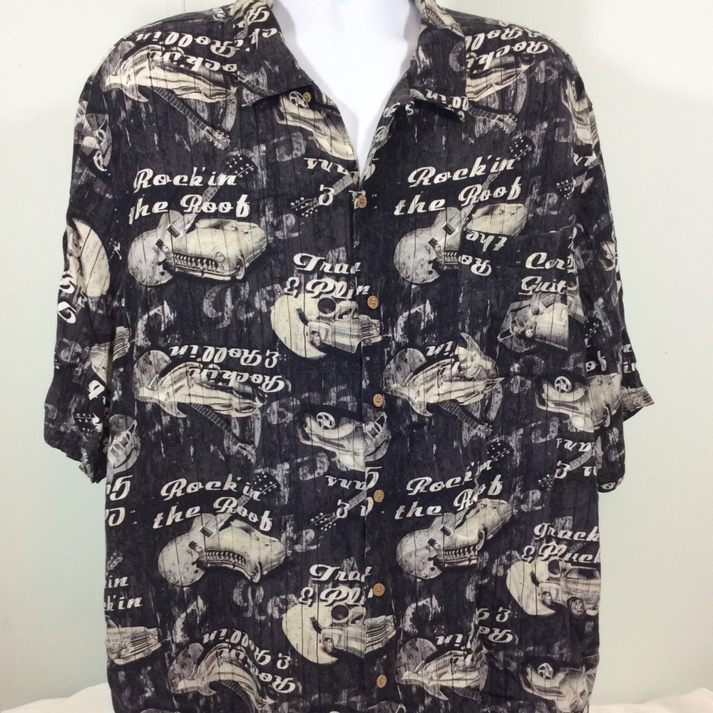 Mens Button Up Shirt Cars Trucks Guitars Black 3X